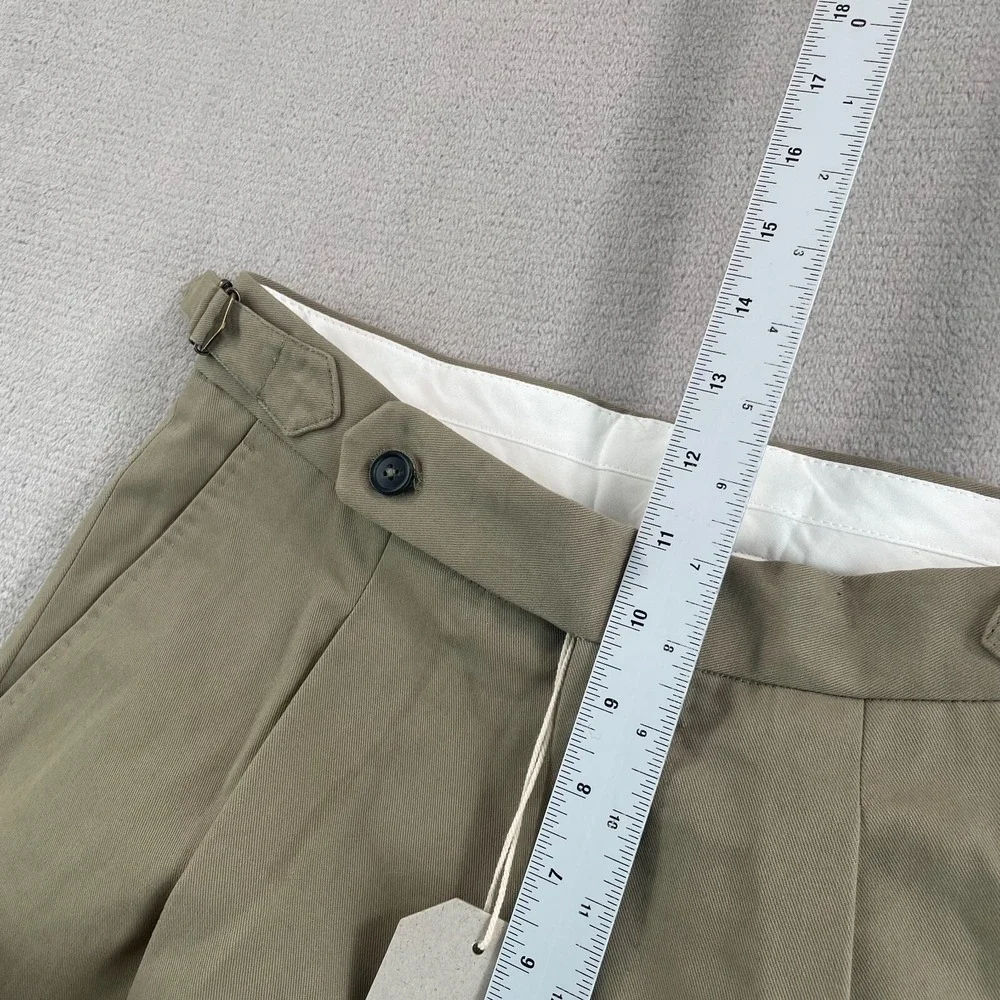 Natalino Single Pleat Brushed Cotton Trousers Men 28Lx34 Beige Side‎ Buckles NWT